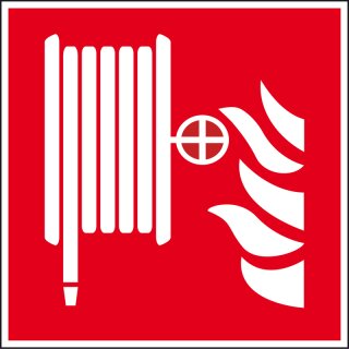 Brandschutzschild "Löschschlauch" für Innen- und Außenbereiche, Rot, Material PVC-Folie selbstklebend, langnachleuchtend, Maße 15 x 15 cm
