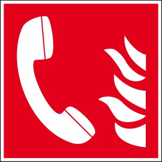 Brandschutzschild "Brandmeldetelefon" für Innen- und Außenbereiche, Rot, Material PVC-Folie selbstklebend, langnachleuchtend, Maße 15 x 15 cm