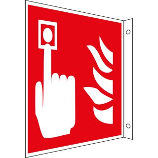 Brandmelder Fahnenschild für Innen- und Außenbereiche, Rot, Material Aluminium geprägt, langnachleuchtend, Maße 15 x 15 cm