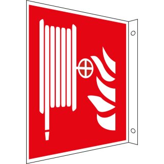Brandschutz-Fahnenschild "Löschschlauch" für Innen- und Außenbereiche, Rot, Material Aluminium geprägt, langnachleuchtend, Maße 15 x 15 cm