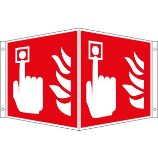 Brandschutz-Winkelschild "Brandmelder" für Innen- und Außenbereiche, Rot, Material Aluminium geprägt, langnachleuchtend, Maße 20 x 20 cm