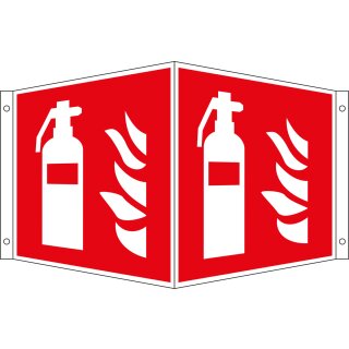 Brandschutz-Winkelschild "Feuerlöscher" für Innen- und Außenbereiche, Rot, Material Aluminium geprägt, langnachleuchtend, Maße 15 x 15 cm