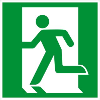 Fluchtwegsschild "Fluchtweg - Notausgang" für Innen- und Außenbereiche, Material PVC-Folie, Grün, 15 x 15 cm, links
