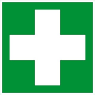 Rettungsschild "Erste Hilfe" für Innen- und Außenbereiche, Material Aluminium, Grün, Maße 15 x 15 cm