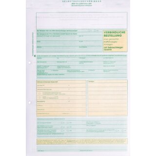 Formular "Verbindliche Bestellung eines gebrauchten Kfz mit Gebrauchtwagen-Garantie", DIN A4, Mehrfarbig