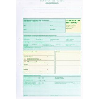 Formular "Verbindliche Bestellung eines gebrauchten Kfz ohne Gebrauchtwagen-Garantie", DIN A4, Mehrfarbig