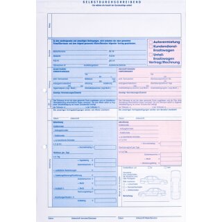 Formular "Mietvertrag und Rechnung für Selbstfahrer", DIN A4, selbstdurchschreibend, 2-fach, Mehrfarbig