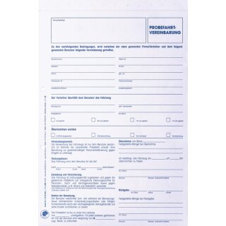 Formular "Fahrzeugbenutzungsvertrag und Probefahrtvereinbarung", DIN A4, selbstdurchschreibend, 2-fach, Weiß