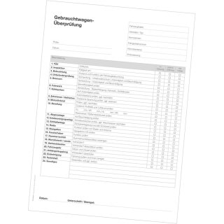 Formblätter im A4-Format, Weiß, Bedruckung "Gebrauchtwagen - Überprüfung"