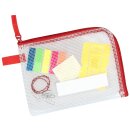 Kleinkrambeutel aus nylonverstärktem PVC mit halbrundem Reißverschluss, Transparent, Format B6, Reißverschluss Rot