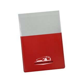 Führerschein-Stecketui, aus PVC-Folie, kundenindividueller Druck möglich, 85 x 118mm, Mindestbestellmenge bedruckt 300 Stück / unbedruckt 100 Stück, Rot, Bedruckung mit individuellem Logo, Mindestbestellmenge 300 STK, Verpackungseinheit: 1 STK