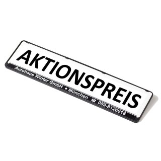 Miniletter Werbeschild, Standardausführungen, aus flexiblem Polypropylen, abgerundete Ecken, frostbruchsicher und UV-lackiert, weiß, Aufdruck Aktionspreis, Verpackungseinheit: 1 STK