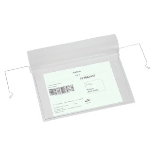 Drahtbügel-Sichttasche mit Klappe, Transparent, Maße (BxH) 280 x 270 mm, Format für DIN A5, Ausrichtung quer