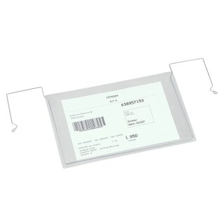Drahtbügel-Sichttasche ohne Klappe, Transparent, Maße (BxH) 280 x 180 mm, Format für DIN A5, Ausrichtung quer
