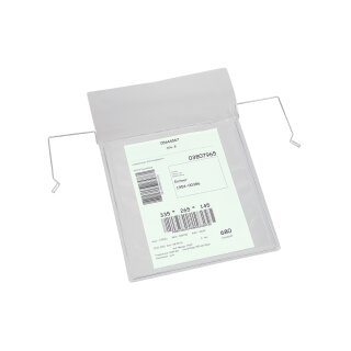 Drahtbügel-Sichttasche mit Klappe, Transparent, Maße (BxH) 220 x 320 mm, Format für DIN A5, Ausrichtung hoch