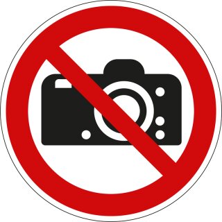 Verbotsschild "Fotografieren verboten" für Innen- und Außenbereiche, Rot, Material PVC-Folie selbstklebend, Durchmesser 10 cm