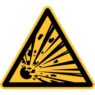 Warnschild "Explosionsgefährliche Stoffe" für Innen- und Außenbereiche, Gelb, Material PVC-Folie selbstklebend, Seitenlänge 10 cm