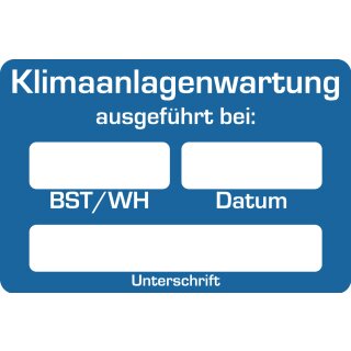 Kundendienst-Aufkleber, 60 x 40 mm, Blau, Text: "Klimaanlagenwartung"