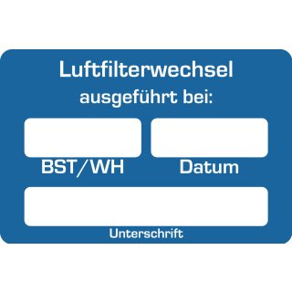 Kundendienst-Aufkleber, 60 x 40 mm, Blau, Text: "Luftfilterwechsel"