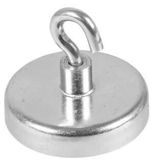 Kraftmagnet mit Haken, Edelstahl verzinkt, Silber, Durchmesser 36 mm, Haftkraft 10daN / 100N / 10,2kg