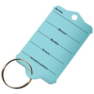 Schlüsselanhänger "Profi 1" mit Schlüsselring aus Hartkunststoff, beschriftet (französisch), Farbe Hellblau