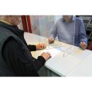 Hygieneschutzwand aus glasklarem Acrylglas einfach auf Theken und Tresen zu platzieren, Transparent, Format 600 x 1.000 mm, Verpackungseinheit: 1 STK