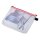 Kleinkrambeutel aus nylonverstärktem PVC, Transparent, Format B6, Reißverschluss Rot