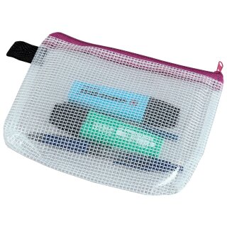 Kleinkrambeutel aus nylonverstärktem PVC, Transparent, Format A6, Reißverschluss Violett