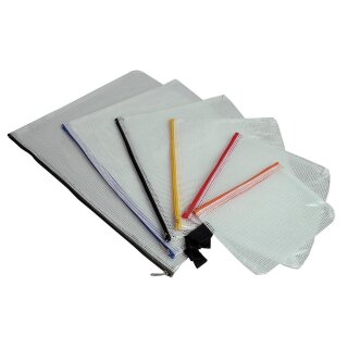 Kleinkrambeutel aus nylonverstärktem PVC mit farbigem Reißverschluss, Set mit 6 Beuteln (B4/A4/B5/A5/B6/A6), Transparent, Verpackungseinheit: 1 SET