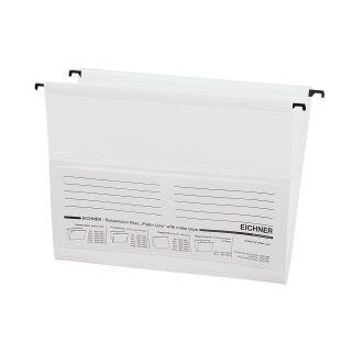 PVC-Hängetasche Serie Platin-Line, seitlich geschlossen mit 2 Metallhängeschienen, inkl Reiter und Einsteckschild, DIN A4 Format, Weiß, Verpackungseinheit: 1 P/10
