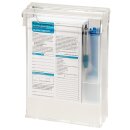 Prospektbox mit Deckel Transparent für 24-Stunden-Annahmetaschen und 25 PP-Schlüsselanhänger blau