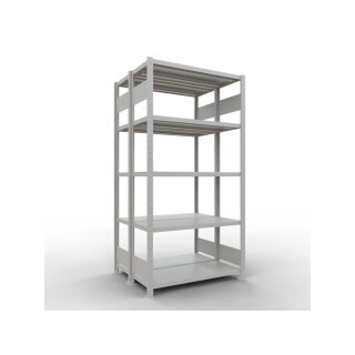 SCHULTE Grundregal Steck-Doppelregal MULTIplus250, 2.000 x 1.000 x (2x400) mm, 2x5 Fachböden, Längenriegel, RAL 7035 lichtgrau