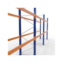 SCHULTE Starter-Set Palettenregal 5.000 x 8.444 x 1.100 mm, blau/verzinkt/RAL 2004, 4 Ebenen (inkl. Bodenebene), 3 Felder á 2.700 mm Breite, max. Palettengewicht 500 kg, Feldlast 6.150 kg