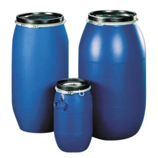 Bauchfass, PE (HDPE), blau, Deckel + Spannring, Volumen 30 l, Durchm. 315 mm, Höhe 515 mm, Öffnung 250 mm