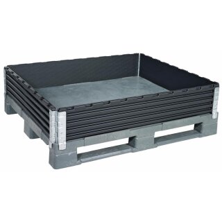 Palettenaufsatzrahmen, Kunststoff ABS, BxTxH 1000x1200x200 mm, Rahmen 20 mm stark, Farbe schwarz, 4 Scharniere, VE 2 Stück