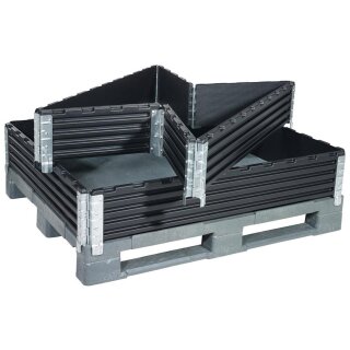 Palettenaufsatzrahmen, Kunststoff ABS, BxTxH 1000x1200x200 mm, Rahmen 20 mm stark, Farbe schwarz, 6 Scharniere, VE 2 Stück