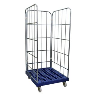 Rollbox, 3-seitig, Nutzhöhe 1460 mm, LxBxH 810x720x1640 mm, Bodenplatte aus HDPE, RAL 5010 enzianblau