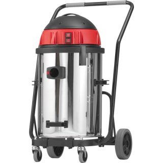 Naß- Trockensauger, Edelstahlbehälter 50 l, Kippfahrgestell, 3,5 m Saugschl. 40 mm Durchm., Universal-Schrägrohrdüse, Motor 230V/2x1200 W, 7000 l/min