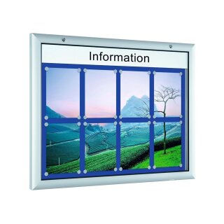 Flachschaukasten, BxTxH 540x43x800 mm, DIN A2 hoch, Aluprofile, ESG-Glas, Rückwand weiß, inkl. 10 Magnete + 1 Einstecktasche