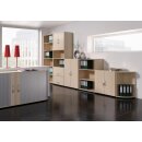 Büro-Flügeltürenschrank, BxTxH 800x420x2160 mm, 6 OH, 5 Böden, Schloss, Justierfüße, buche