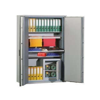 Dokumentenschrank, Sicherheitsstufe B + S2, S60P, BxTxH 1128x506x1045 mm, Volumen 329 l, 2 Böden, Kapazität 26 Ordner, 2-türig, RAL 7035 lichtgrau