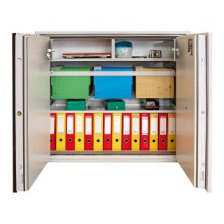 Dokumentenschrank, Sicherheitsstufe Kl. I, S60P, BxTxH 1128x459x1884 mm, Volumen 503 l, 4 Böden, Kapazität 65 Ordner, 2-türig, RAL 7035 lichtgrau