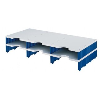 Ablage- und Sortiersystem, Anbaumodul, 3x2 Fächer, BxTxH 723x331x140 mm, Polystyrol, grau/blau