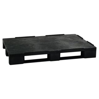 Kunststoffpalette, BxTxH 1200x800x155 mm, Traglast stat. 6000 kg/dyn. 2500 kg/Regal 500 kg, 3 Kufen, mit Rand, Farbe schwarz