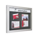 Kantline-Schaukasten, DIN A0 BxTxH 1380x75x1025 mm, ESG-Glas, Öffnung nach unten, Rückwand anthrazit, inkl. 10 Magnete + 1 Einstecktasche
