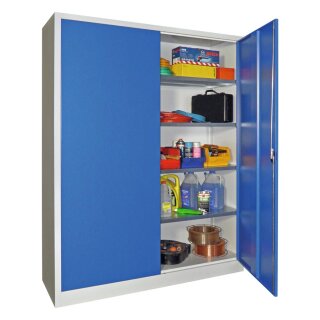 Flügeltürenschrank, Vollblechtüren, 4 verzinkte Böden, BxTxH 1200x500x1950 mm, RAL 7035/5010