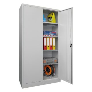 Flügeltürenschrank, Vollblechtüren, 4 verzinkte Böden, BxTxH 1200x600x1950 mm, RAL 7035
