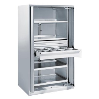 Schwerlastschrank mit Einschwenktüren Vollblech, Zylinderschloss, BxTxH 1146x690x1950 mm, RAL 7035