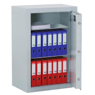 Aktentresor, Sicherheitsstufe B + S2, BxTxH 700x500x1000 mm, Volumen 185 l, 2 Böden, Kapazität 14 Ordner, RAL 7035 lichtgrau