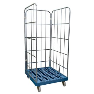 Rollbox, 3-seitig, Nutzhöhe 1650 mm, LxBxH 810x720x1850 mm, Bodenplatte aus HDPE, RAL 5012 lichtblau
